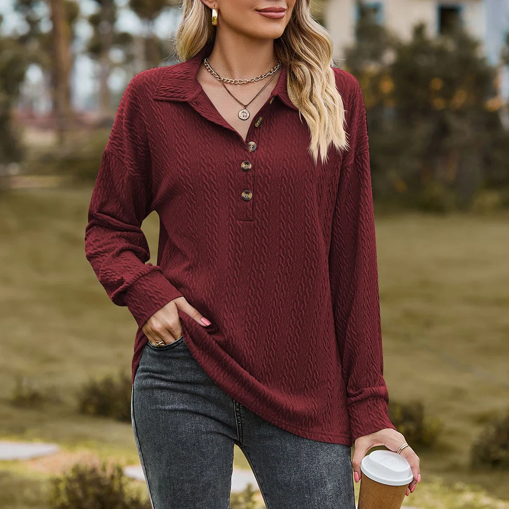 

Cozy Women's Sweatshirt Solid Color Featuring V Neck Button and Long Sleeve Pullover Style Ideal for Spring Autumn and Winter