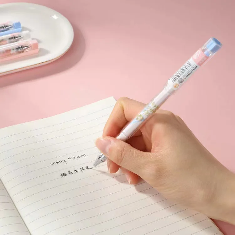 귀여운 벚꽃 블랙 잉크 젤 펜, 학교 사무용품, 문구 선물, 학생용 귀여운 볼펜, 예쁜 미학