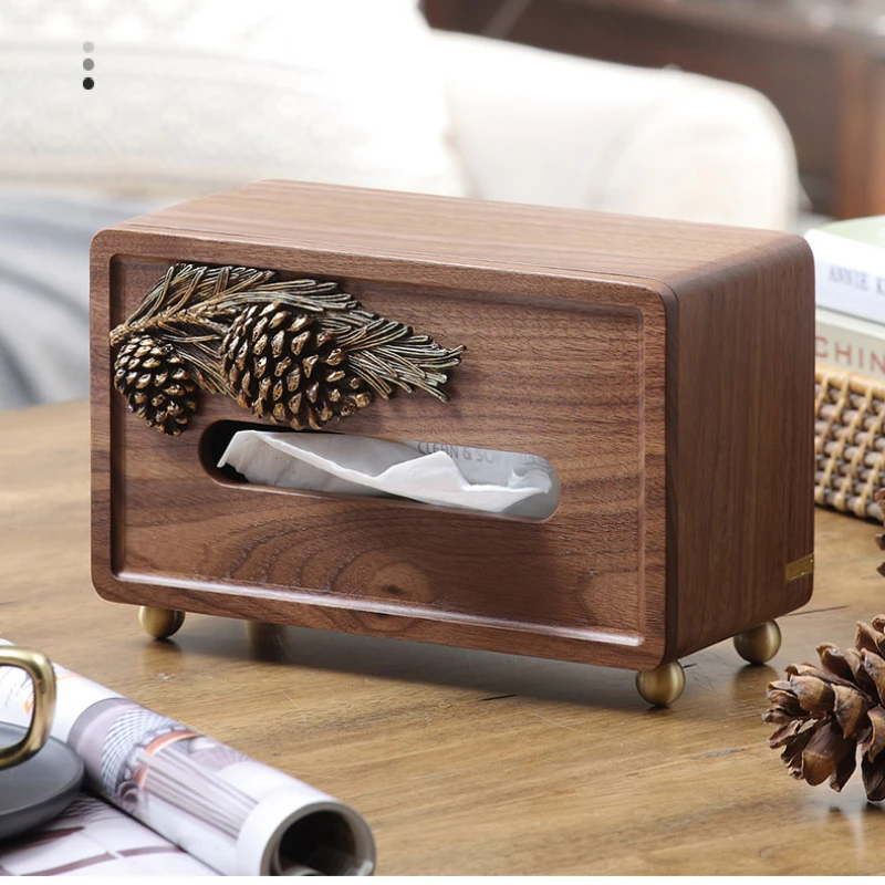 

Walnut Tissue Box with Brass Legs Luxury Nordic Style Solid Wood Decorative Napkin Holder Bathroom Accessory