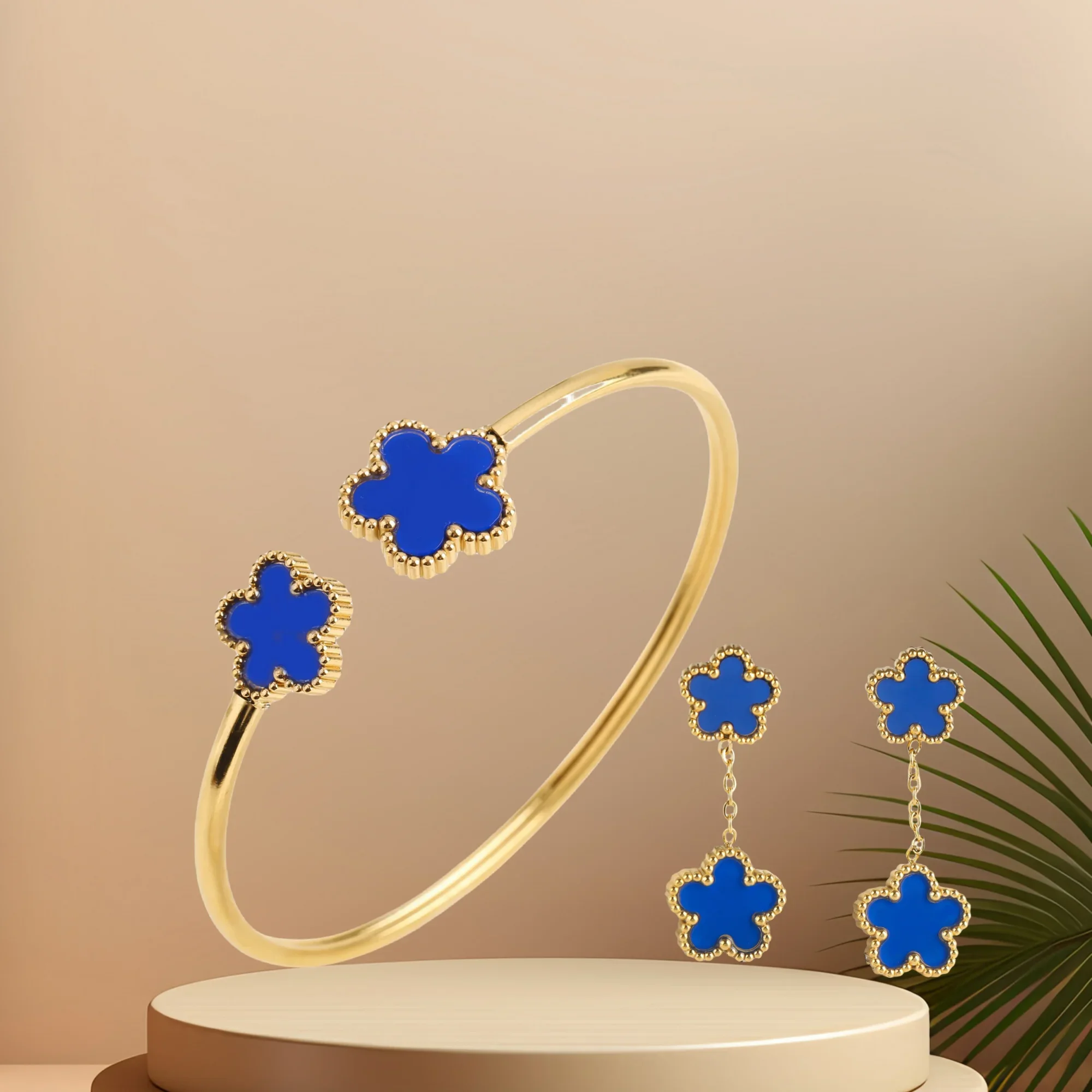 Stainless steel 7 color five-leaf grass bracelet Earring Jewelry Set High quality women's classic everyday party jewelry Clover 5