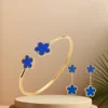 Stainless steel 7 color five-leaf grass bracelet Earring Jewelry Set High quality women's classic everyday party jewelry Clover 5