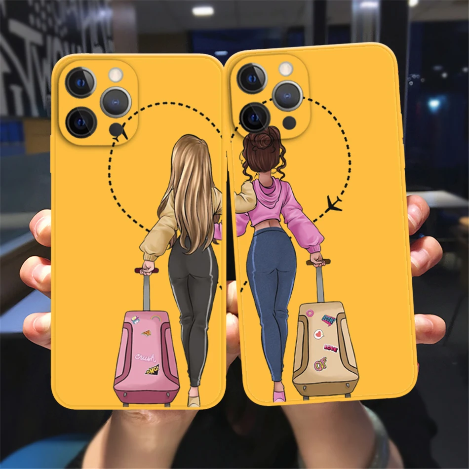 Travel Girls Bff Best Friends Custodia Per Telefono Forever Per Iphone 13 12 11 14 15 Pro Max Xsmax Xr X 14 15 Plus Custodia Morbida Gialla Per Paraur