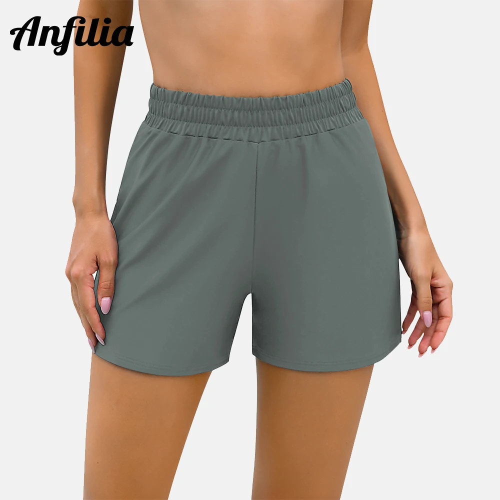 AnfiliaWomensElasticWaistSwimShortsHighWaistedTummyControl