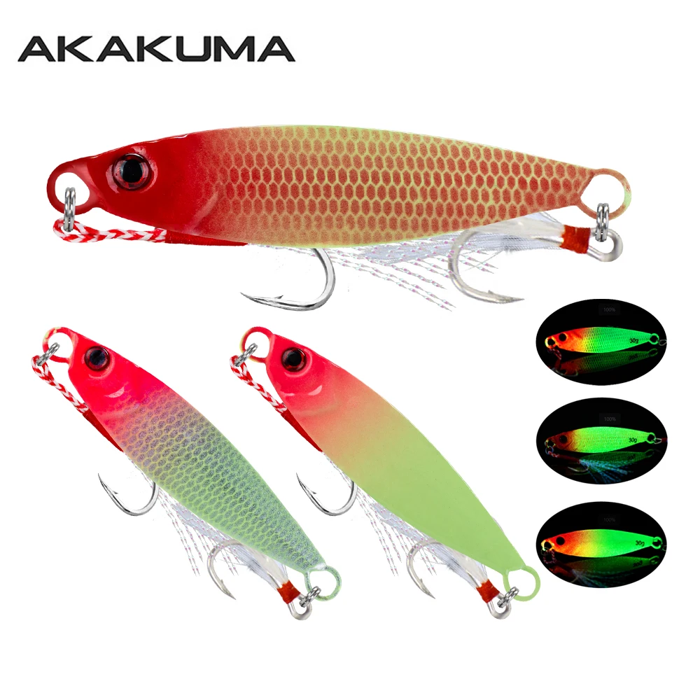 Leuchtender Jig-Wurfköder, 3 Farben, 7 g/10 g/15 g/20 g/30 g, sinkender Löffelköder, Metall-Jigging-Angelköder mit scharfen Haken