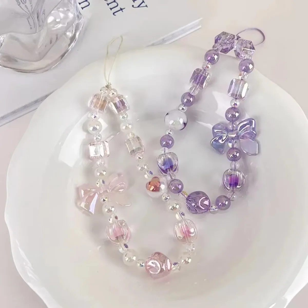 Colorful Beaded Phone Charm Bracelet with Bow Design