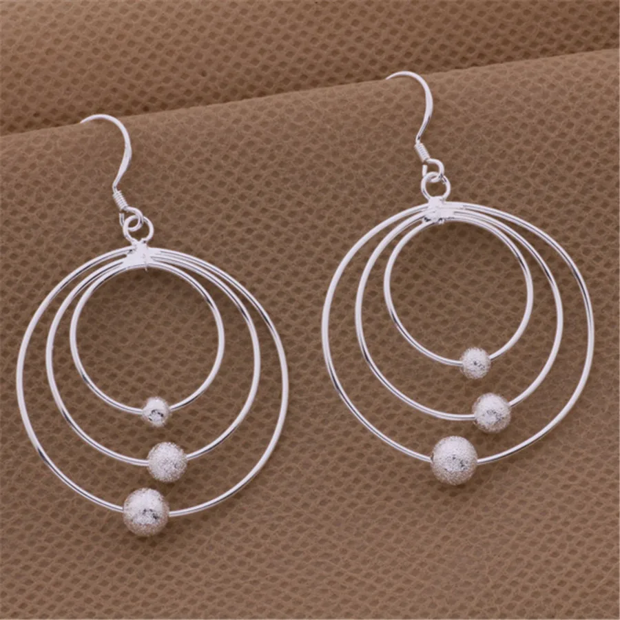 Pendientes de plata de ley 925 100% pura para mujer, joyería con cuentas de tres círculos, regalos de Navidad, fiesta de boda, novedad