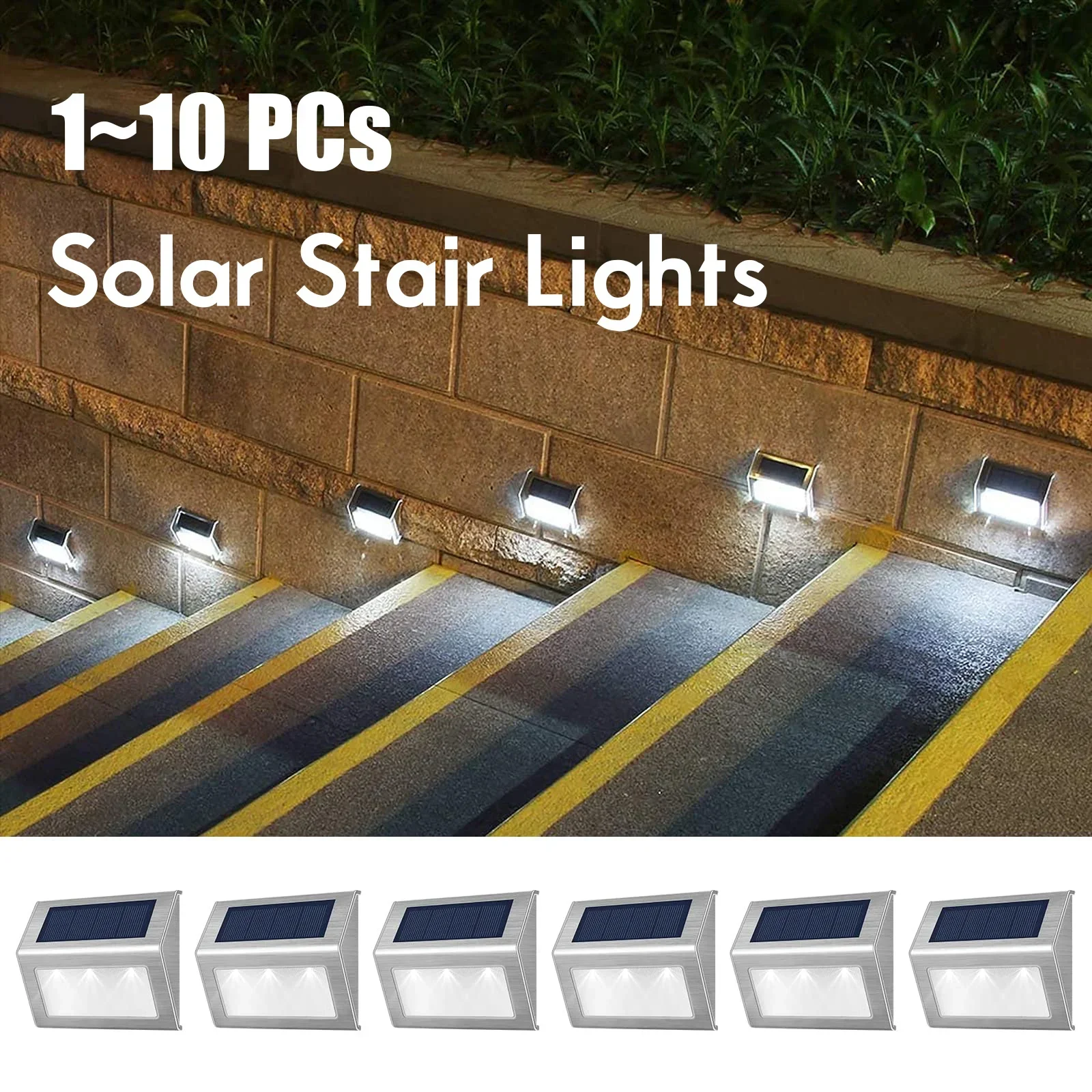 1/4/6/10pcs 6LED Solar Stair Light Outdoor Stainless Steel Waterproof Yard Garden Deck Light Street Wall Lamp Fence Decoration