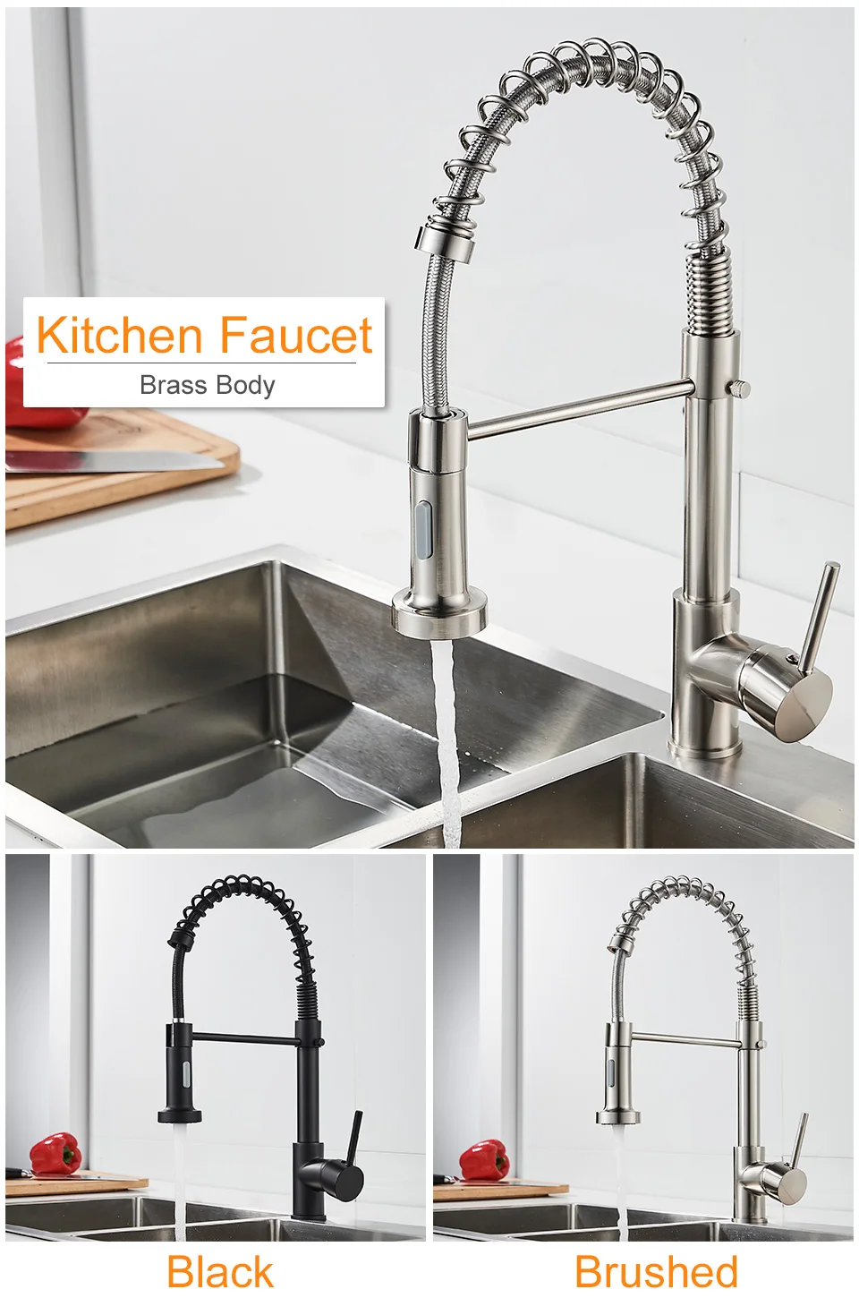 cheap kitchen faucets ROVATE Kitchen Faucet with Pull Down Sprayer, Single Handle Spring Kitchen Sink Faucet Cold and Hot Mixer Tap (Matte Black) ceramic kitchen sink