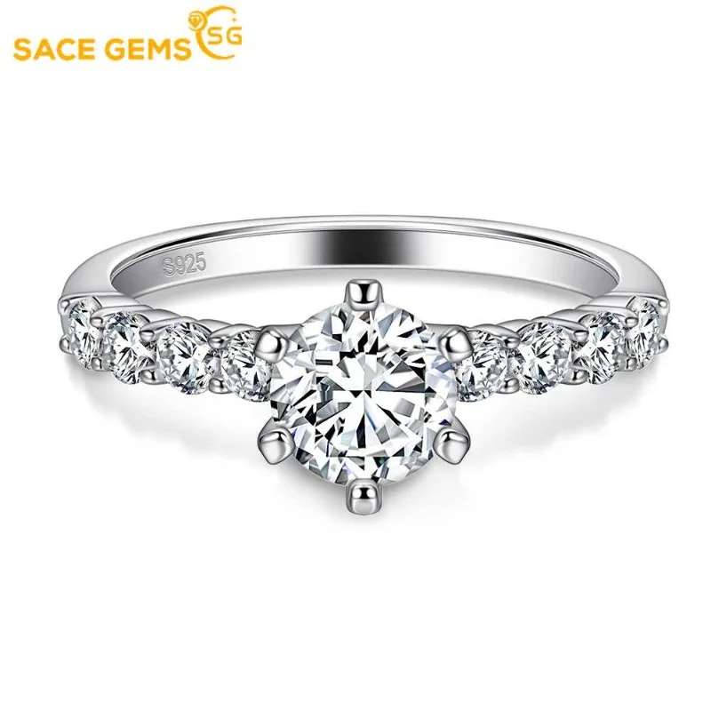 

SACE GEMS 1ct D Color Moissanite Ring for Woman Wedding Jewelry with GRA 925 Sterling Sliver Plated 18k White Gold Wedding Band