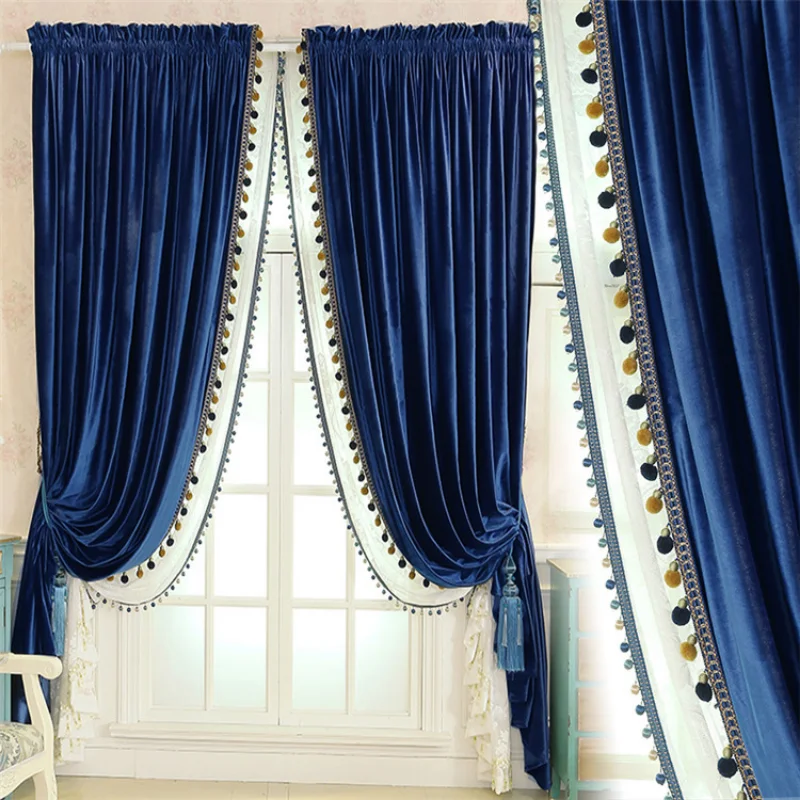 Europese Gordijnen Voor Woonkamer Eetkamer Slaapkamer Licht Luxe Retro Verduistering Warmte Isolatie Goud Fluwelen Tule Valance Custom