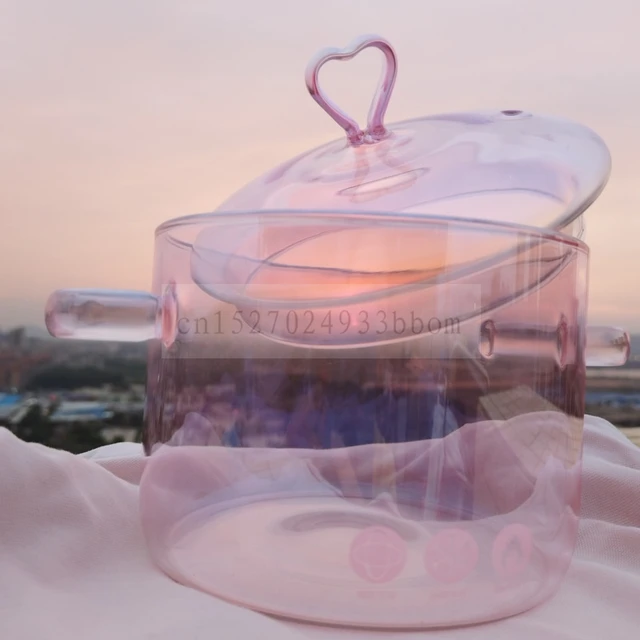 Home Pink Glass Pot High Borosilicate Glass Heat-resistant Pots For Kitchen  Can Be Electric Ceramic