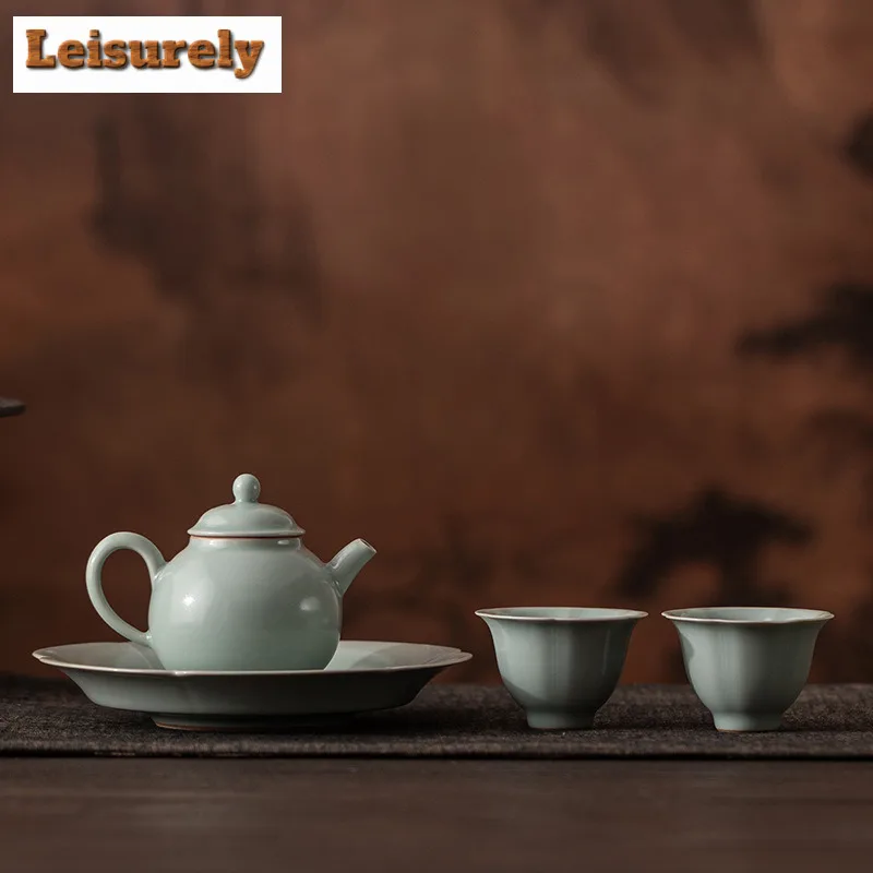 Azure Ru Kiln Tea Set Complete Set Aesthetic Tea Ceremony Set Household Tea Brewing Teapot And Tea Cup Set For Tea Collection