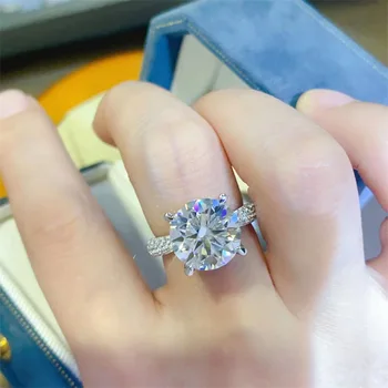 Luxury 5Carat D VVS1 Moissanite Wedding Ring S925 Silver Plated 18K White Gold Classcial Four Claws Engagement Ring GRA 5