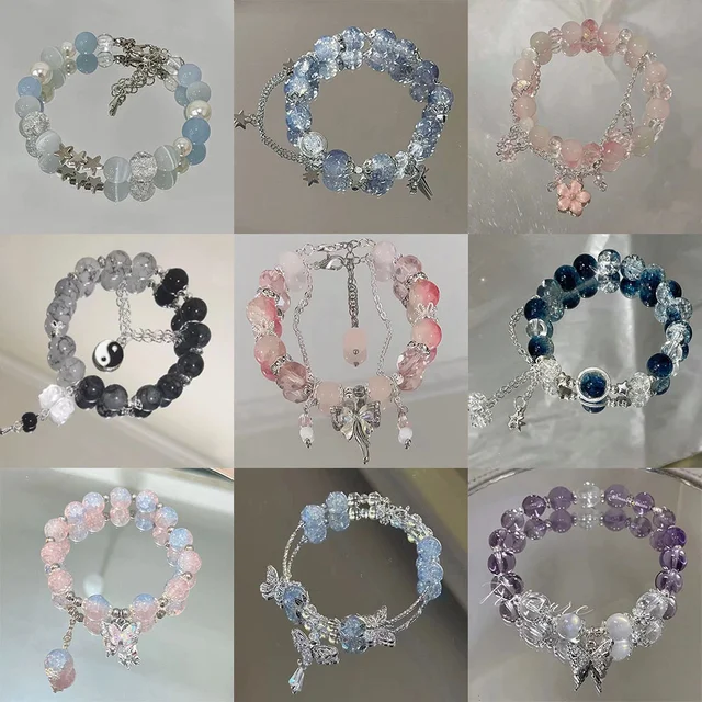 New Simple Beads Crystal Bracelet For Women Girls Korean ins Flower Fox Feather Tassel Bracelets Best Friend Jewelry Gifts 2024 1