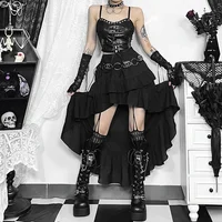 Goth foncé Kawaii noir jupes à plusieurs niveaux 90S rétro ourlet irrégulier bas de fête centre commercial gothique femmes mode traînant jupe Alt vêtements 3