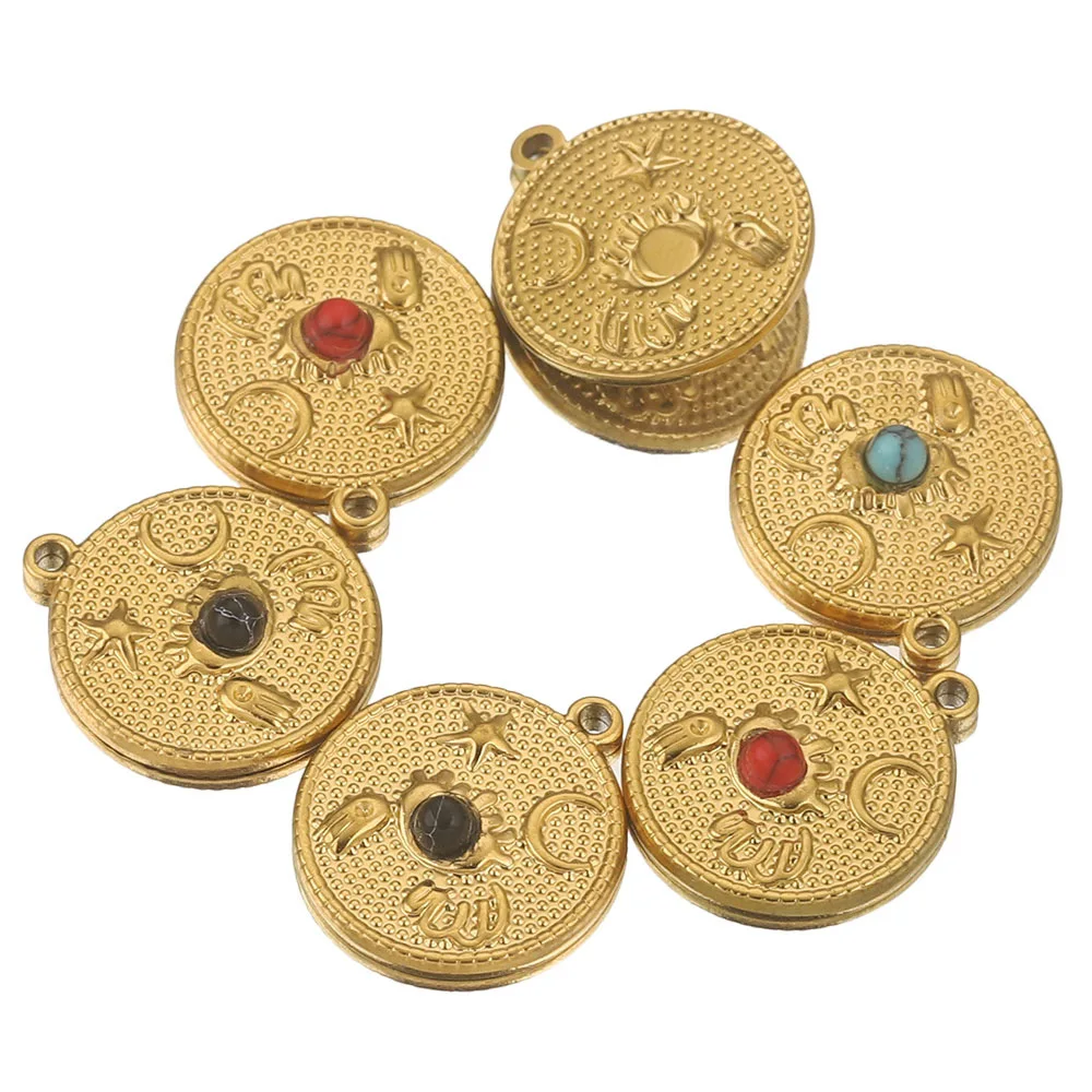 Stainless Steel Natural Stone Round Moon Star Pendant DIY Necklace Earrings Jewelry Accessories 6