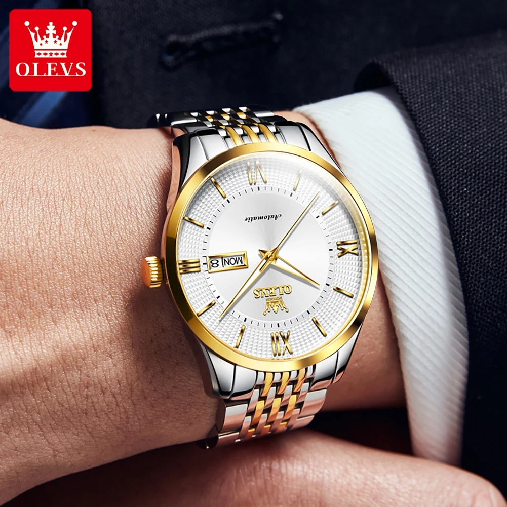 OLEVS 6657 Watch For Men Synthetic Sapphire Mirror 50M Waterproof Classic Mechanical Wristwatch Dual Calendar Luxury Man Watch