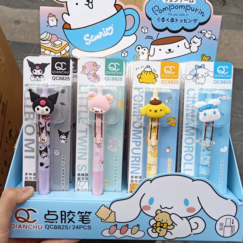 

24pcs Sanrio Melody Hello Kitty Cinnamoroll Press Move Point Glue Pen Diy Sticker Bonding Pen Multifunctional Adhesive Pen Gifts