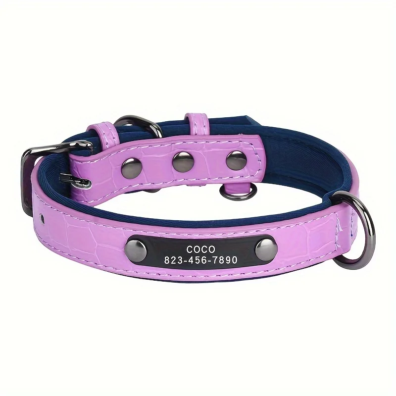 Personalisiertes ID-Tag-Hundehalsband mit Knochenmuster, weich gepolstert, personalisiertes Namensschild, ID-Hundehalsbänder aus Leder für kleine, mittelgroße und große Hunde – Detail 8