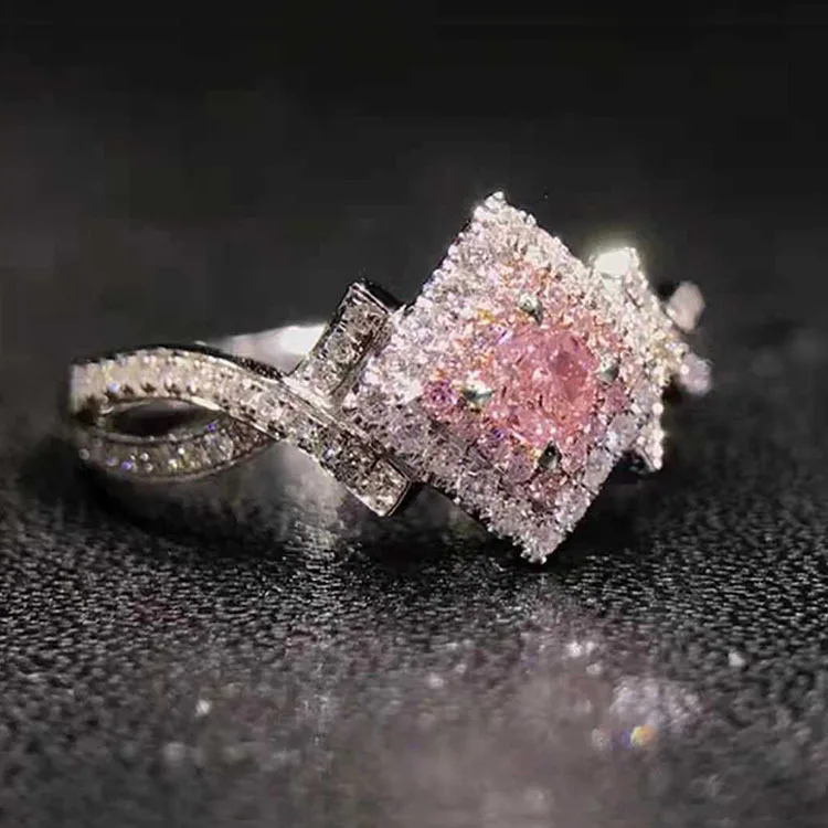 מילאן ילדה טבעת עיצוב נישה יהלום ורוד יהלום גיאומטרי צלב זירקון טבעת יום  נישואין מסיבת חתונה אירוסין Ring Size 8 Main Stone Color AJZ3743
