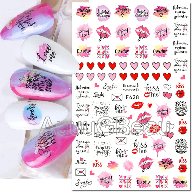 Nail Art 3D Decalcomanie San Valentino Love Heart Letters Red Lip Rose Flowers Cursori Adesivi Per Unghie Decorazione Per Manicure