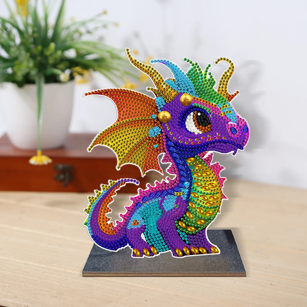 DIY Rhinestones Single Sided Drill Cartoon Dragon Ornament Handmade Wooden Point Drilling Ornament Art Crafts Home Decoration diamond painting diamond painting accessories