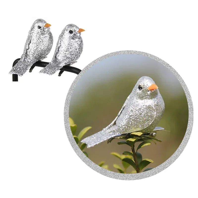 12pcs/set of Artificial Simulation Foam Bird Set Mini Bird Jewelry Flash DIY Garden Christmas Tree Decoration Craft