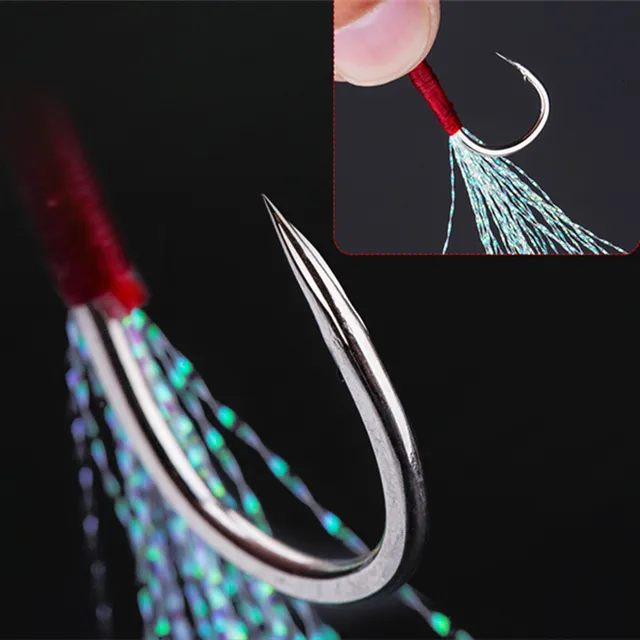 New Product Strong Tied Hair Hook Fishing Bait Seawater Anticorrosion with Feather Iron Hook Barbed Replacement Fishing Hook