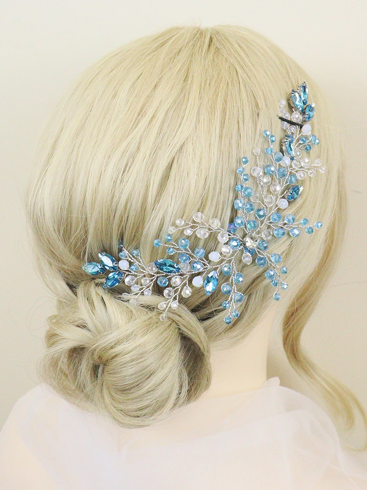 Romantico blu diademi fascia da sposa strass di cristallo accessori per capelli da sposa da donna testa da sposa gioielli festa da ballo parrucchino  320