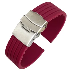 Universal Waterproof Silicone Watch Band with Folding Buckle - Sport Strap Bracelet Accessory - 22mm (Dark red S)