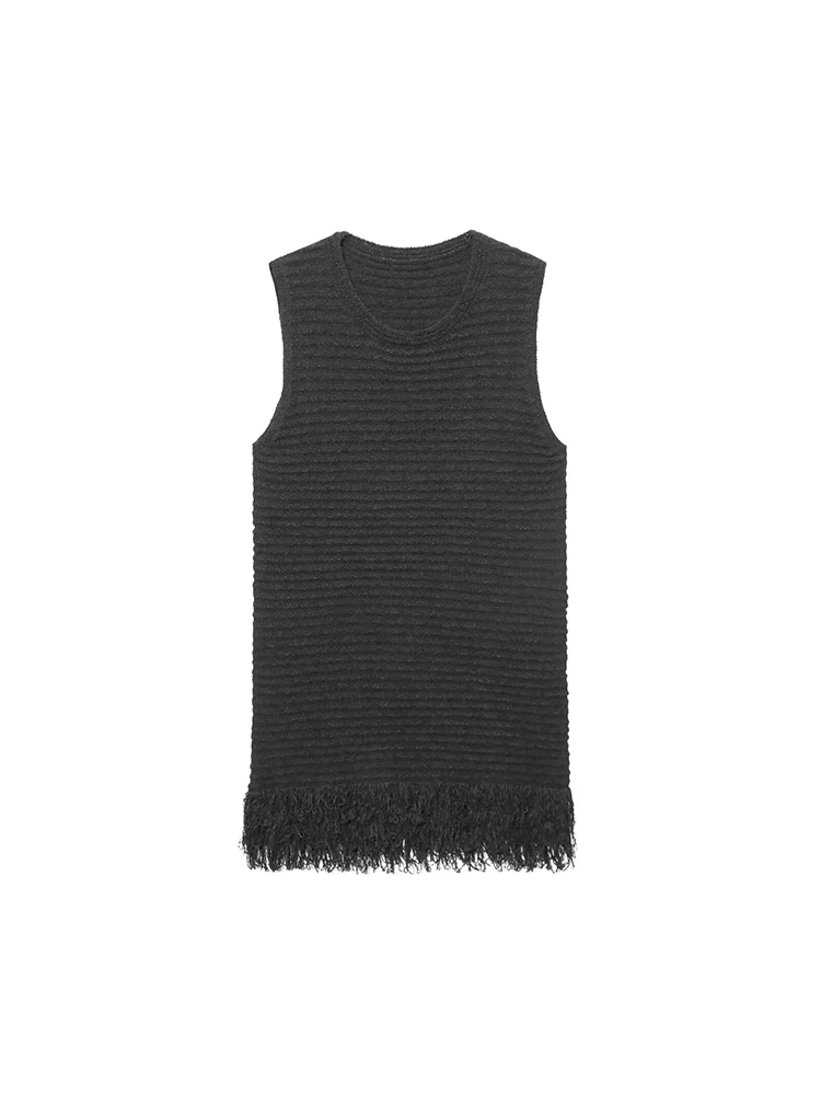 TFMLN New Women Beach Knit Tassels Short Dresses O-neck Sleeveless Solid Color Sleeveless Holiday Dress 2025 Casual Lady Outfit