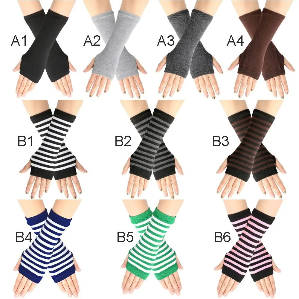 Fashion Cartoon Cosplay Party Stripes Mittens Elasticity Gloves Half Finger Knitted Fingerless Gloves
