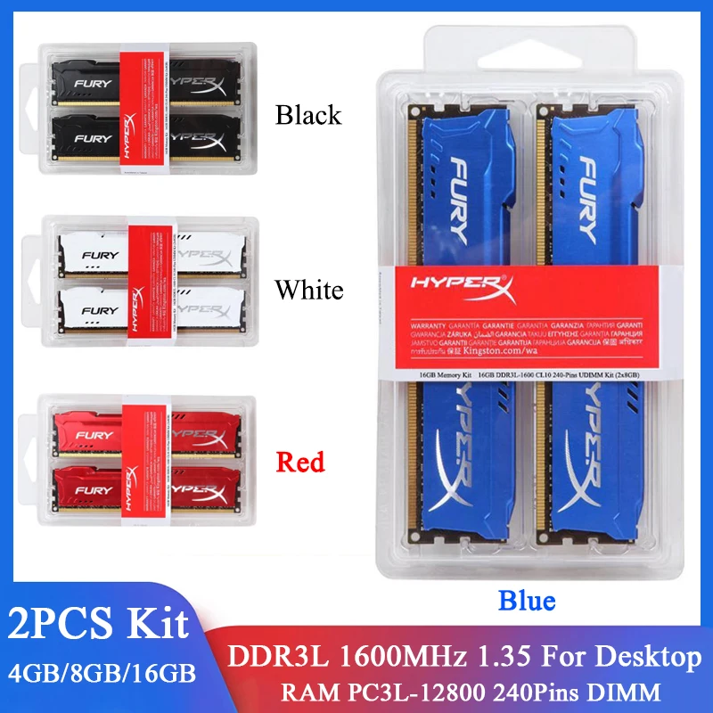 Kit de Memória Desktop Ram Hyperx 240pins Dimm 1.35v Ddr3l 4gb 8gb 1600mhz 2x4gb 16gb 2x8gb Pc3l12800