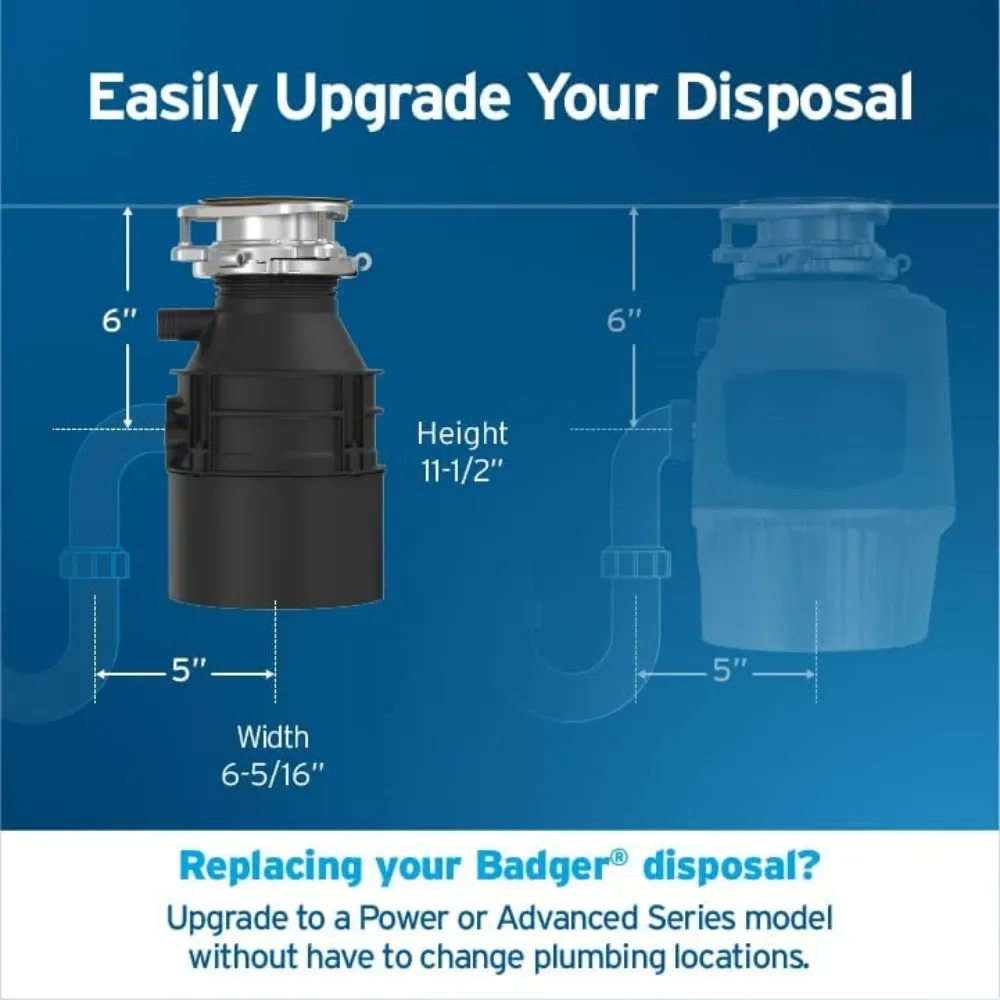 Badger 5 Garbage Disposal with Power Cord, Standard Series 1/2 HP Continuous Feed Food Waste Disposer, Badger 5 W/C 4