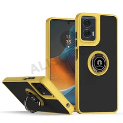 Shockproof Translucent Matte Case with Ring Stand for Moto Edge 50 Pro (Yellow)