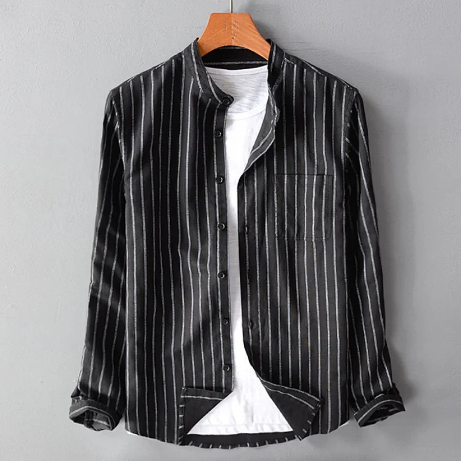 Plus Size 4XL 5XL Cotton Line Shirts Men Casual Multicolor Striped Long Sleeve Fashion T Shirts