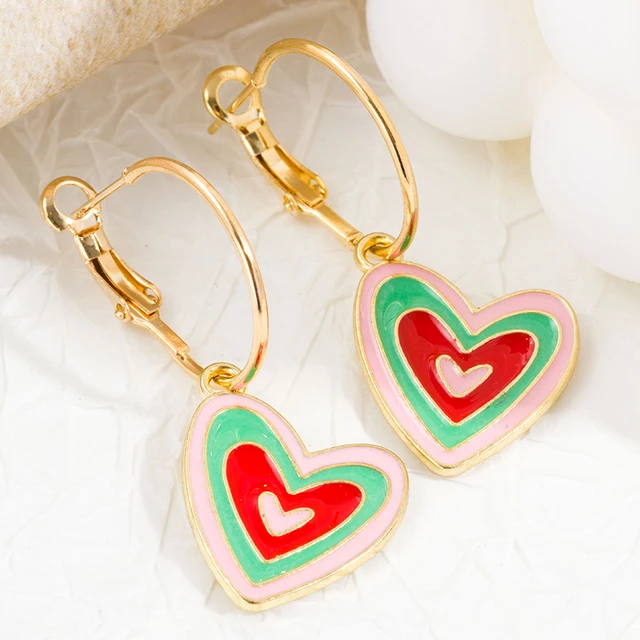 Y2K Candy Color Enamel Heart Flower CZ Small Hoop Earrings for Women Girls  Cute Balloon Dog Drip Oil Earrings Huggies Jewelry - AliExpress