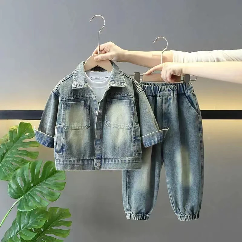 

Boys Spring and Autumn Denim Set 2024 New Western Korean Children's Two Piece Set for Boys and Babies Fashion Children's Wear