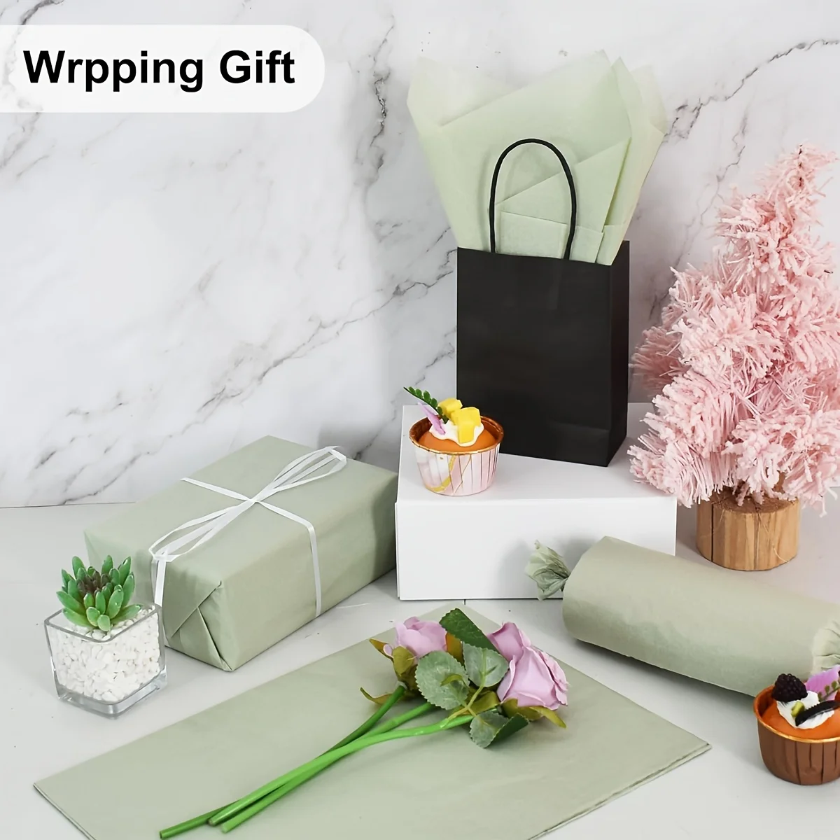 50 Stück/100 Stück salbeigrünes Seidenpapier – 35 x 50 cm oder 50 x 75 cm Matcha-Farbverpackungsblätter für Geschenkverpackungen, Heimwerkerarbeiten, Blumen – Detail 7