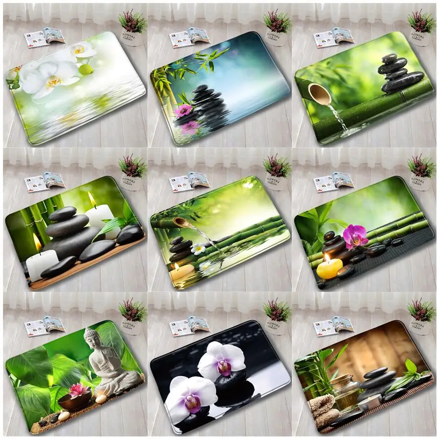 Green Bamboo Black Stone Orchid Zen Tappetino Da Bagno Candela D'Acqua Buddha Modern Home Door Tappeto Cucina Bagno Decor Tappeto Antiscivolo
