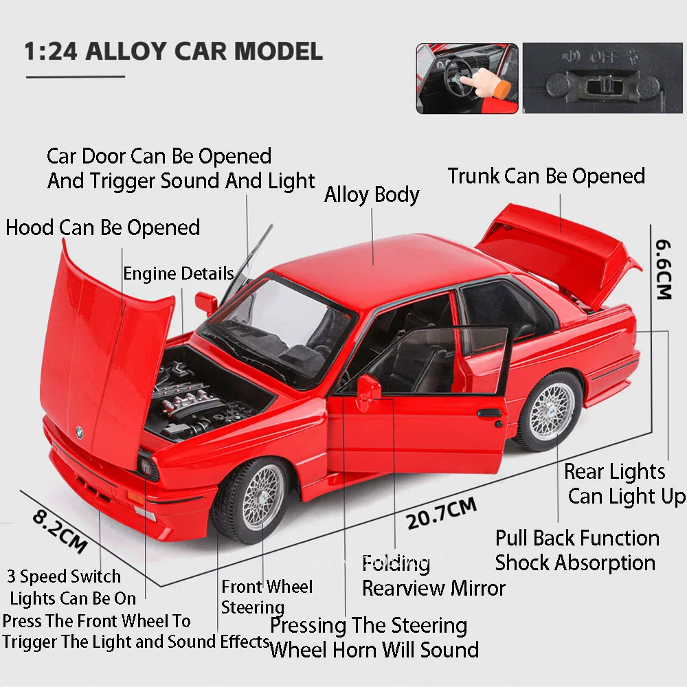 1:24 Bmw M3 Miniature Model Alloy Car Toys Diecast Metal Vehices Sound Light Pull Back 4 Doors Opened 24 1:24 Bmw M3 Miniature Model Alloy Car Toys Diecast Metal Vehices Sound Light Pull Back 4 Doors Opened