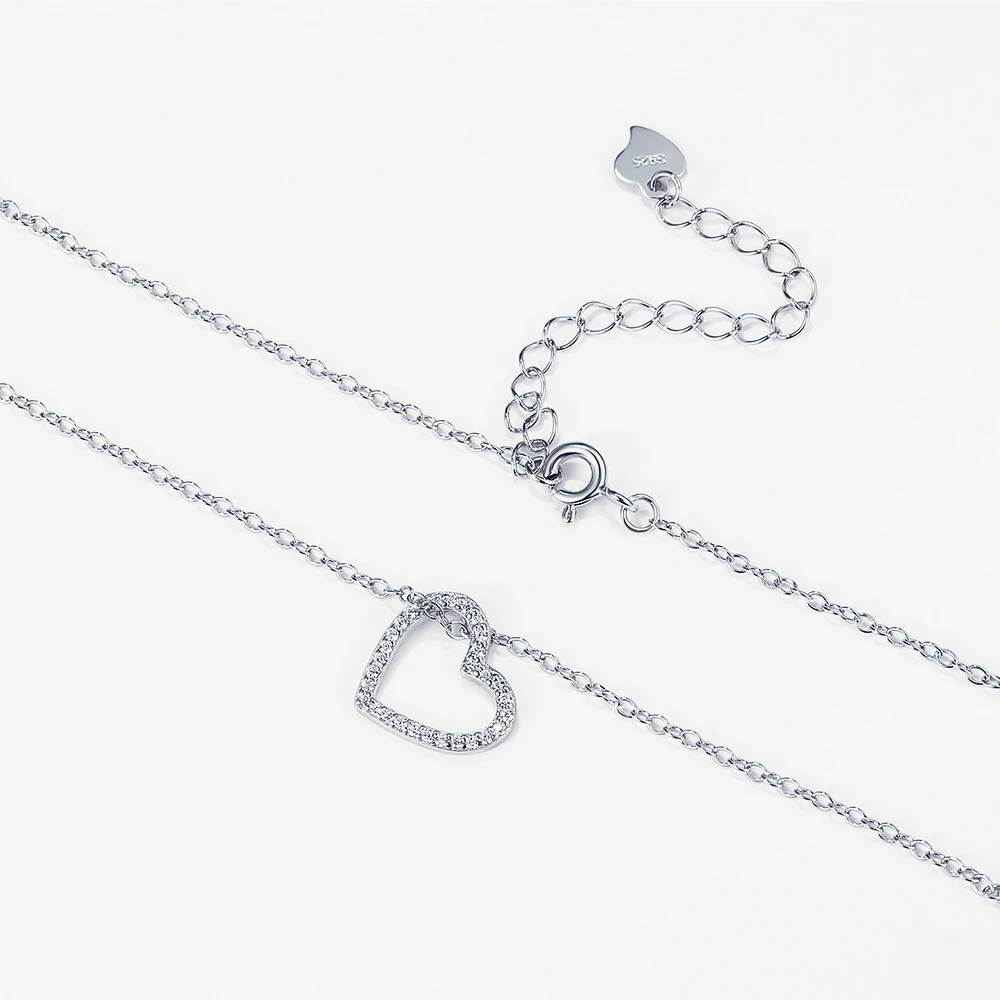 Authentic 925 Sterling Silver Love Shape Chain Necklace For Women Heart Pendant Anniversary Valentine's Day Gifts Monkton