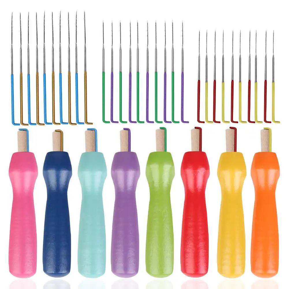 Fenrry 38Pcs Felting Needles with 3 Sizes Felting Tools Needles Color Wooden Handle Holder for Needle