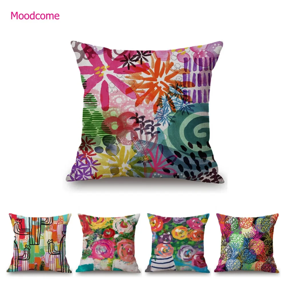 

Abstract Oil Painting Modern Art Flower Pineapple Colorful Flower Vase Cotton Linen Cushion Cover Home Decoration Pillow Case
