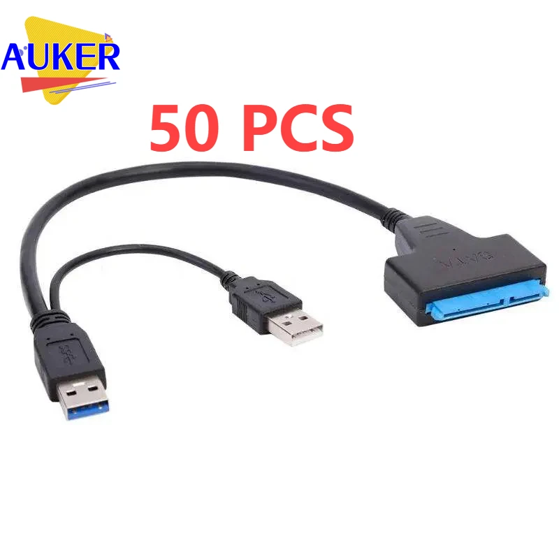 

50Pcs USB 3.0 to SATA 22pin 2.5 Inch SATA SSD Adapter Converter adaptador sata usb 3.0 Dual Adapter Cable with usb 2.0 power