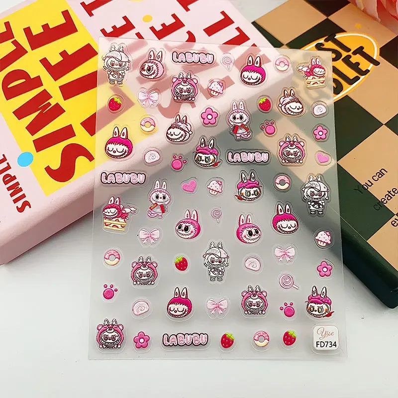 Japanese Cute Pink Labubu New-process Embossed Nail Decorative Sweet Evil Gothic Nail Accessories Sticker Accessories Nail Art 2