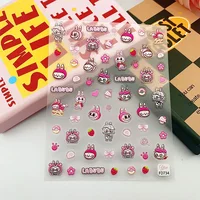 Japanese Cute Pink Labubu New-process Embossed Nail Decorative Sweet Evil Gothic Nail Accessories Sticker Accessories Nail Art 2