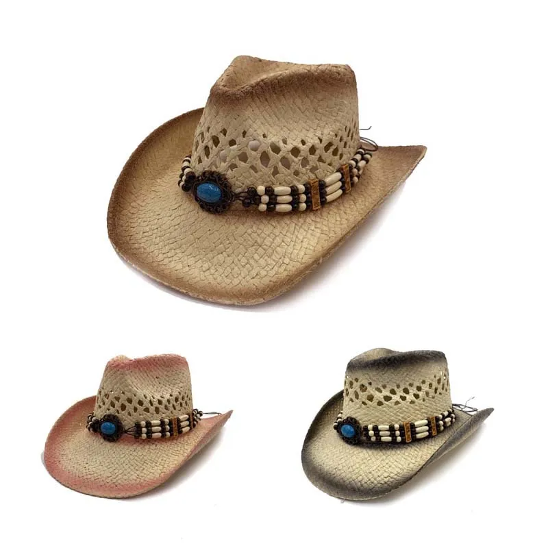 

Openwork Cowboy Hat Men Hat Summer Western Cowboy Beach Hat Women Shapeable Cowgirl Beach Pool Party Sunhat Optional Hatband