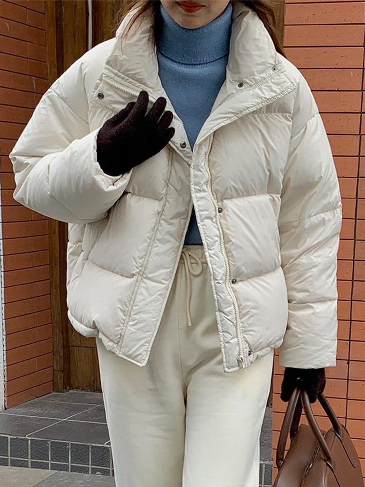 

Fitaylor New Winter Loose Short Jacket Women Casual Lapel Zipper 90% White Duck Down Coat Lady Fashion Thick Warm Snow Outwear