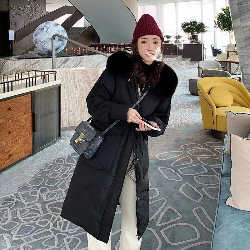 2023 Women White Duck Down Jacket  Latest Korean Female Students Thickened Thermal Knee Length Winter Coat